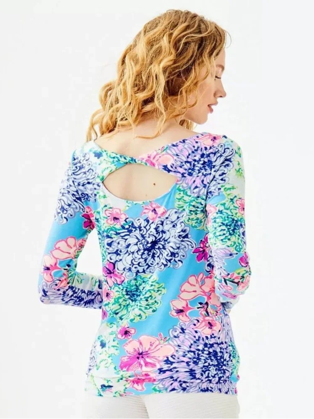 Lilly Pulitzer Tristan Top Special Delivery Boatneck Open Back Long Sleeve S